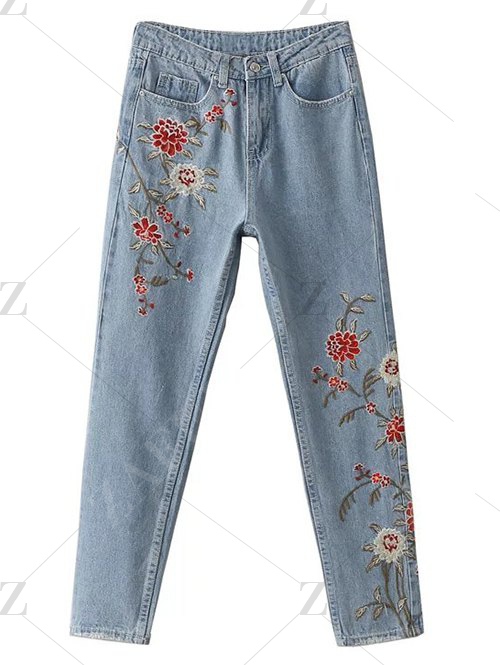 Retro Floral Embroidered Jeans - Image 2