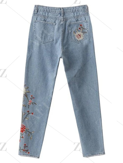 Retro Floral Embroidered Jeans - Image 3