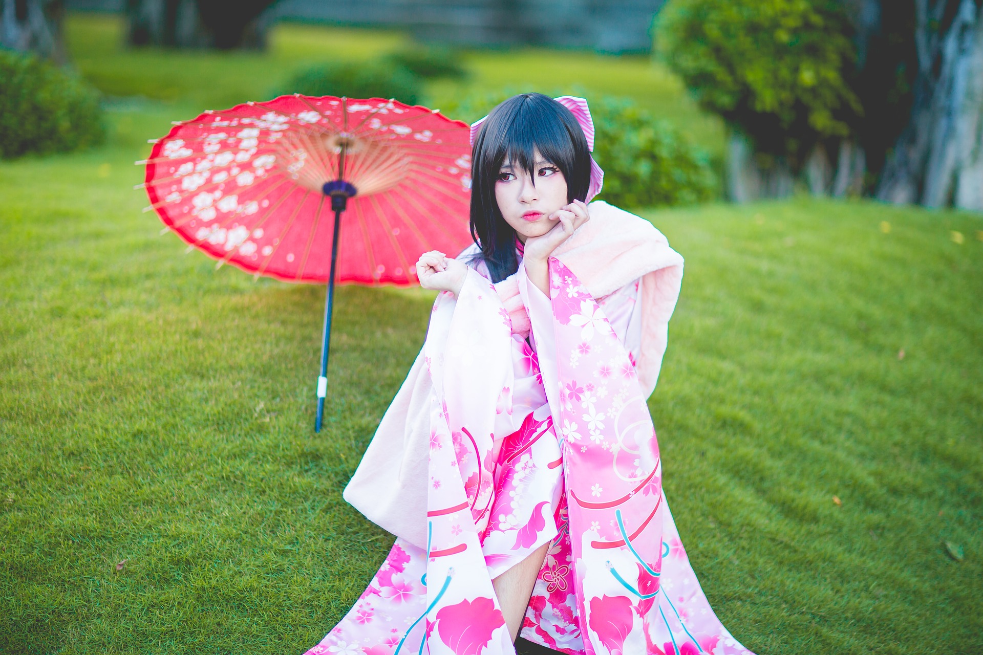Japanese Anime Cosplay Is Spot On With Pink Kimono